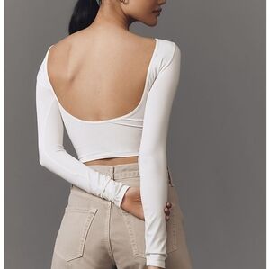 Anthropologie Renna Scoop Back Long Sleeve Top - BLUE